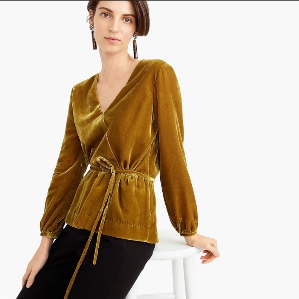 NWT J. Crew Drapey Velvet Wrap Top Vintage Gold